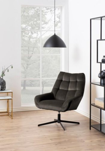 ACT NORDIC Paris hvilestol, Vic stof grbrun 73AC, 4-stjernet Stel mat sort ru pulverlakeret stl med drejefunktion, firkantet syning og lynls, 73x76x89 cm