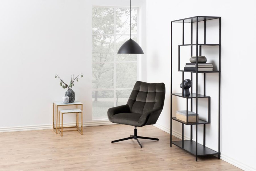 ACT NORDIC Paris hvilestol, Vic stof grbrun 73AC, 4-stjernet Stel mat sort ru pulverlakeret stl med drejefunktion, firkantet syning og lynls, 73x76x89 cm