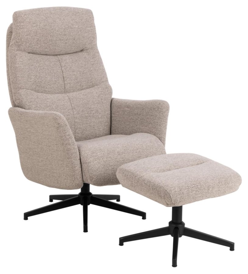 ACT NORDIC London recliner med fodskammel, Monza stof beige 60, 5-stjernet Stel mat sort ru pulverlakeret stl med horisontal syning og manuel udlser