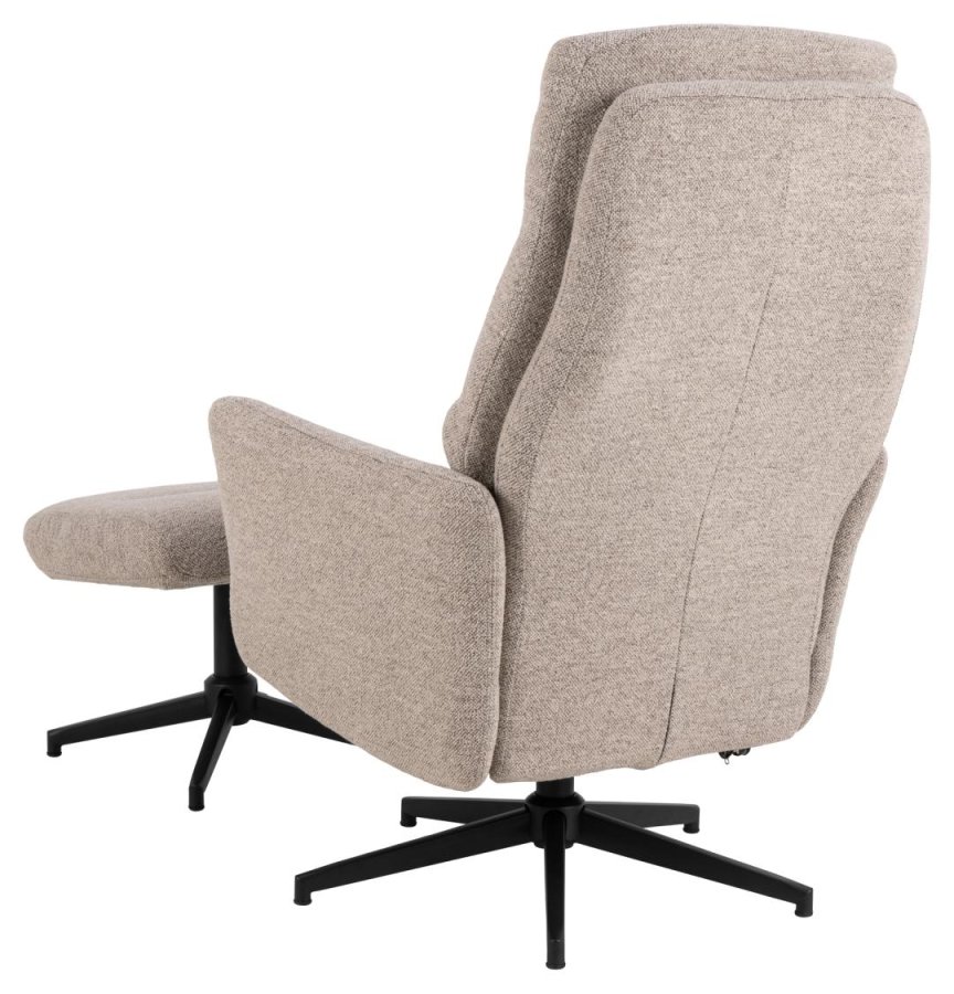 ACT NORDIC London recliner med fodskammel, Monza stof beige 60, 5-stjernet Stel mat sort ru pulverlakeret stl med horisontal syning og manuel udlser