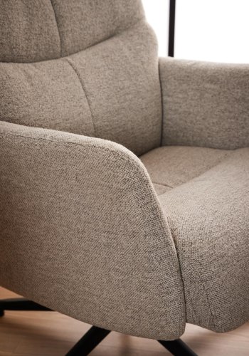 ACT NORDIC London recliner med fodskammel, Monza stof beige 60, 5-stjernet Stel mat sort ru pulverlakeret stl med horisontal syning og manuel udlser