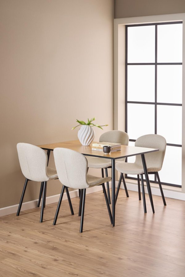 ACT NORDIC Esra spisebordsstol, Apia stof beige 453, Stel mat sort ru pulverlakeret stl med lynls, kasse 2 stk, kasse 3 af 3