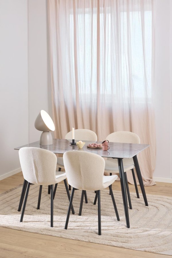 ACT NORDIC Esra spisebordsstol, Apia stof beige 453, Stel mat sort ru pulverlakeret stl med lynls, kasse 2 stk, kasse 3 af 3