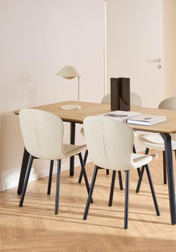 ACT NORDIC Esra spisebordsstol, Apia stof beige 453, Stel mat sort ru pulverlakeret stl med lynls, kasse 2 stk, kasse 3 af 3