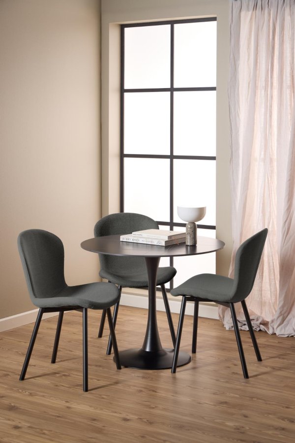 ACT NORDIC Esra spisebordsstol, Apia stof mrkegr 458, Stel mat sort ru pulverlakeret stl med lynls, kasse 2 stk