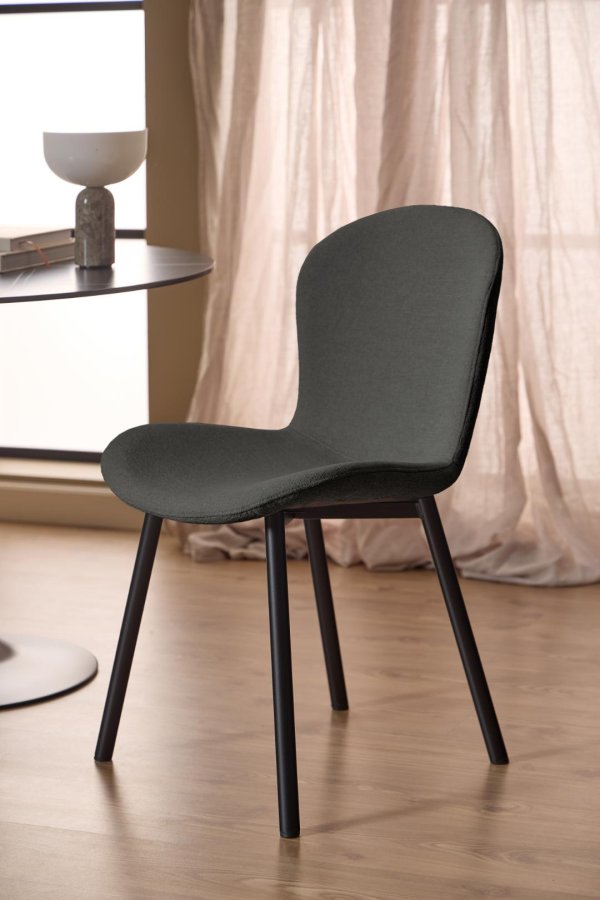 ACT NORDIC Esra spisebordsstol, Apia stof mrkegr 458, Stel mat sort ru pulverlakeret stl med lynls, kasse 2 stk