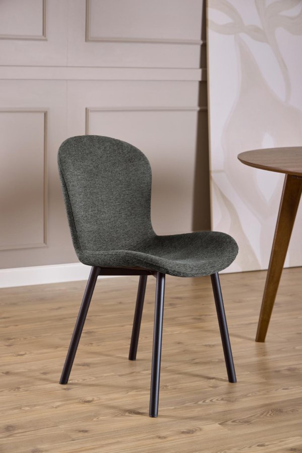 ACT NORDIC Esra spisebordsstol, Apia stof mrkegr 458, Stel mat sort ru pulverlakeret stl med lynls, kasse 2 stk