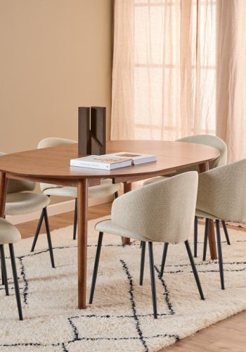 ACT NORDIC Montreux rund spisebord, Top mat valnd acryl lak finer, Stel valndbejdset acryl lak gummitr med butterfly udtrk og tillgsplade opbevaring, 115/154x75 cm