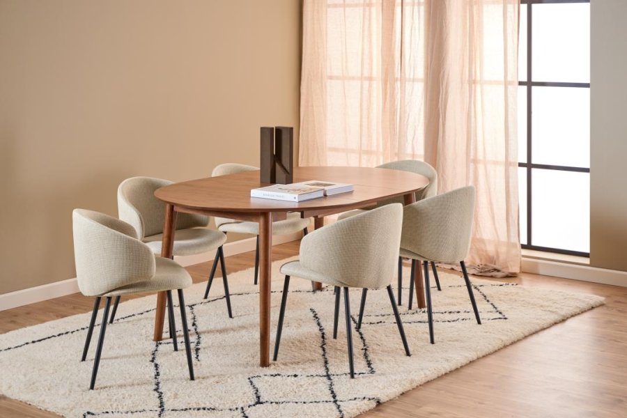 ACT NORDIC Montreux rund spisebord, Top mat valnd acryl lak finer, Stel valndbejdset acryl lak gummitr med butterfly udtrk og tillgsplade opbevaring, 115/154x75 cm