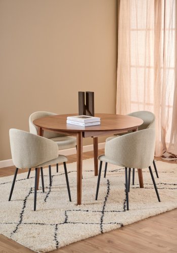 ACT NORDIC Montreux rund spisebord, Top mat valnd acryl lak finer, Stel valndbejdset acryl lak gummitr med butterfly udtrk og tillgsplade opbevaring, 115/154x75 cm