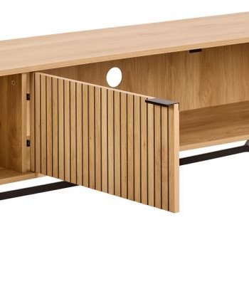 ACT NORDIC Jaipur TV bord, Top, Ramme og 3 Dr eg ru melamin, Stel mat sort ru pulverlakeret stl, 176.4x40x45 cm
