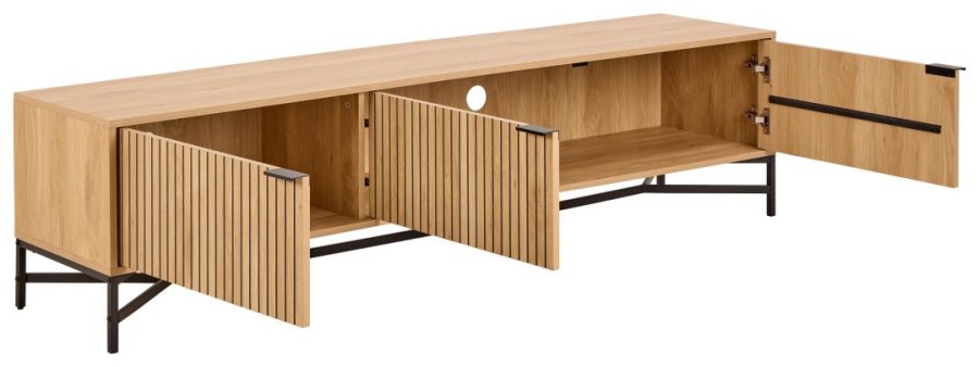 ACT NORDIC Jaipur TV bord, Top, Ramme og 3 Dr eg ru melamin, Stel mat sort ru pulverlakeret stl, 176.4x40x45 cm