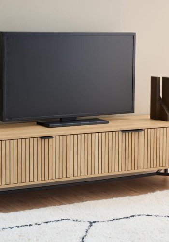 ACT NORDIC Jaipur TV bord, Top, Ramme og 3 Dr eg ru melamin, Stel mat sort ru pulverlakeret stl, 176.4x40x45 cm