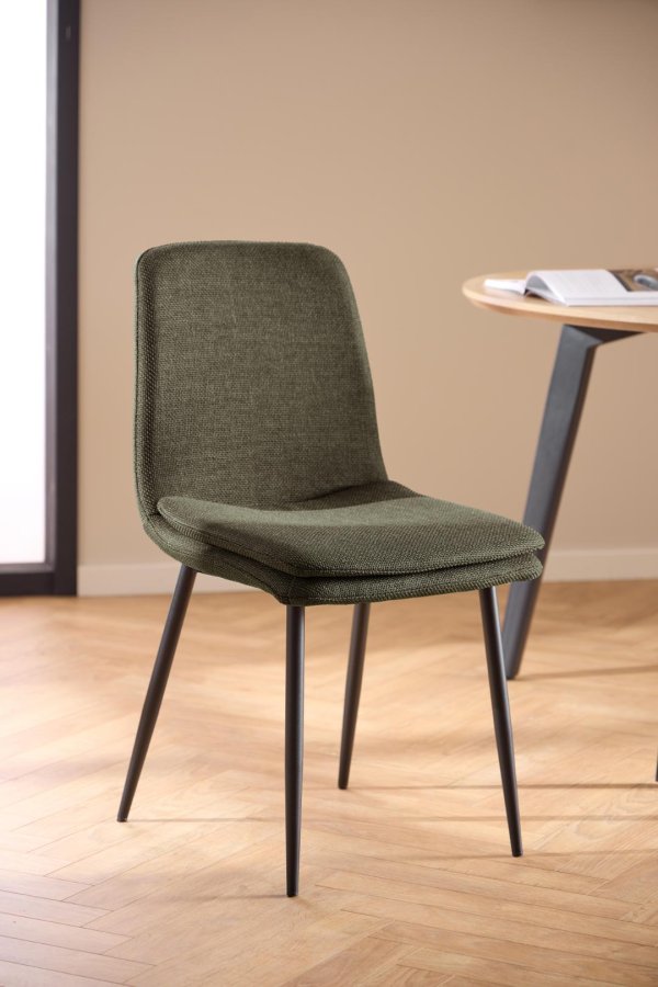 ACT NORDIC Becca spisebordsstol, Basel stof grn 77, Stel mat sort ru pulverlakeret stl, kasse 4 stk