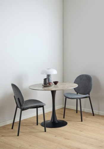 ACT NORDIC Cliff spisebordsstol, Caso stof antracit 17, Stel mat sort ru pulverlakeret stl med lynls, kasse 2 stk