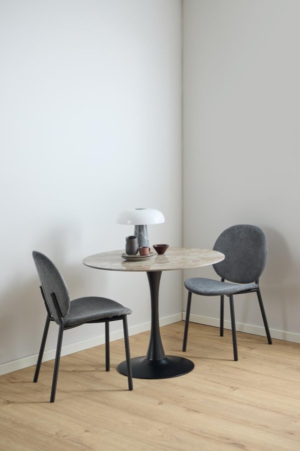 ACT NORDIC Cliff spisebordsstol, Caso stof antracit 17, Stel mat sort ru pulverlakeret stl med lynls, kasse 2 stk