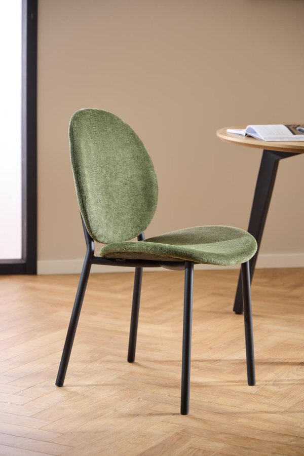 ACT NORDIC Cliff spisebordsstol, Caso stof skovgrn 162, Stel mat sort ru pulverlakeret stl med lynls, kasse 2 stk, kasse 3 af 3