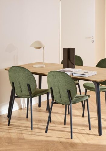 ACT NORDIC Cliff spisebordsstol, Caso stof skovgrn 162, Stel mat sort ru pulverlakeret stl med lynls, kasse 2 stk, kasse 3 af 3