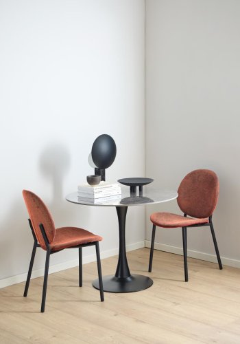 ACT NORDIC Cliff spisebordsstol, Caso stof terracotta 18, Stel mat sort ru pulverlakeret stl med lynls, kasse 2 stk