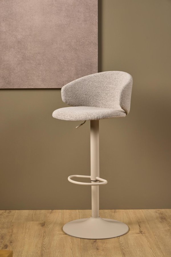 ACT NORDIC Ella barstol, Monza stof beige 60, trompet Stel gr ru pulverlakeret stl med drejefunktion, fodsttte, gaspatron og hndtag, kasse 2 stk