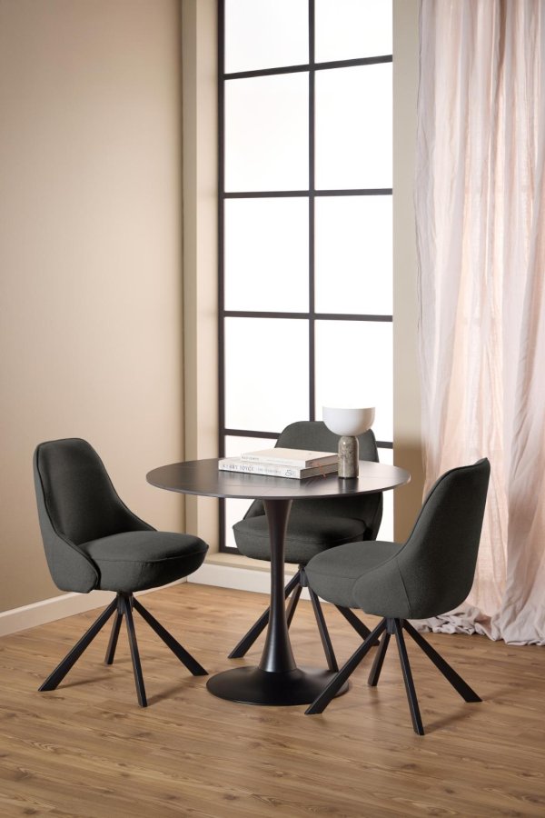 ACT NORDIC Carlton spisebordsstol, Apia stof mrkegr 458, 4-stjernet Stel mat sort ru pulverlakeret stl med drejefunktion og posefjedre, kasse 2 stk