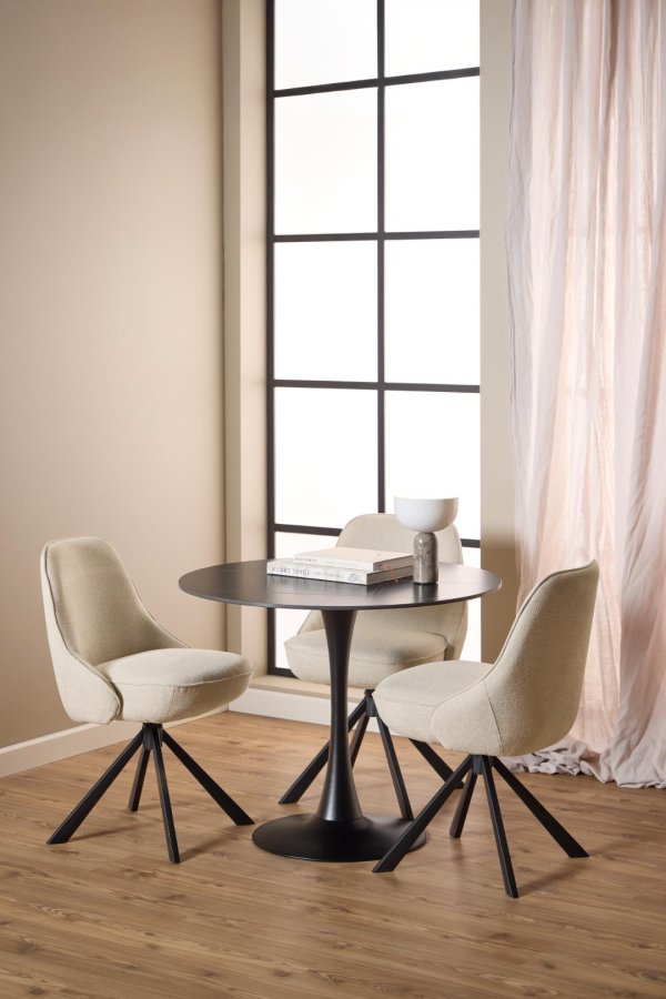 ACT NORDIC Carlton spisebordsstol, Apia stof beige 453, 4-stjernet Stel mat sort ru pulverlakeret stl med drejefunktion og posefjedre, kasse 2 stk