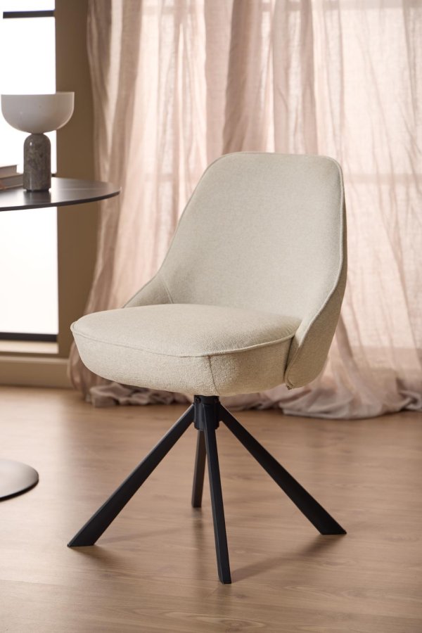 ACT NORDIC Carlton spisebordsstol, Apia stof beige 453, 4-stjernet Stel mat sort ru pulverlakeret stl med drejefunktion og posefjedre, kasse 2 stk