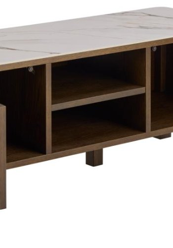 ACT NORDIC Southampton TV bord, Top creme poleret keramik, Ramme, 2 Dr, Hylde og Stel rg NC lak egefiner med organisk kant og bent rum, 120x40x45 cm