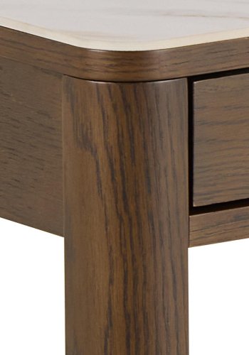 ACT NORDIC Southampton rektangulr sofabord, Top creme poleret keramik, Skuffe og Stel rg NC lak egefiner med organisk kant, skjult opbevaring og bent rum, 130x70x45 cm