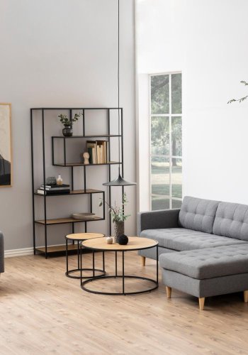 ACT NORDIC Seaford sofabord, rund - natur papir vild eg og sort metal (80)