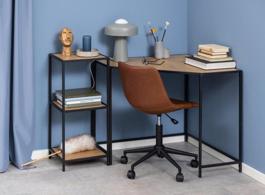 ACT NORDIC Seaford reol, m. 2 hylder - natur vild eg papir og sort metal