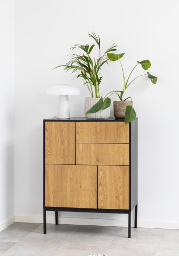 ACT NORDIC Seaford sknk, m. 3 lger og 2 skuffer - natur vild eg papir og sort MDF/metal