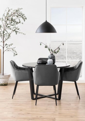 ACT NORDIC Brooke spisebordsstol, m. armln - mrkegr polyester og sort metal