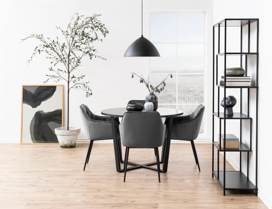 ACT NORDIC Brooke spisebordsstol, m. armln - mrkegr polyester og sort metal