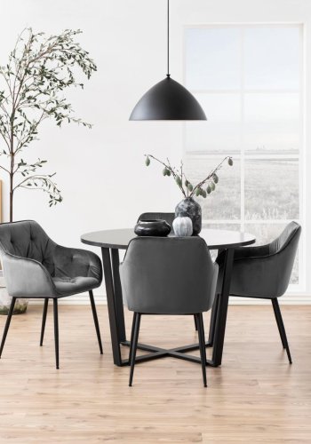 ACT NORDIC Brooke spisebordsstol, m. armln - mrkegr polyester og sort metal