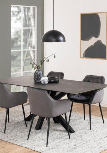 ACT NORDIC Brooke spisebordsstol, m. armln - mrkegr polyester og sort metal