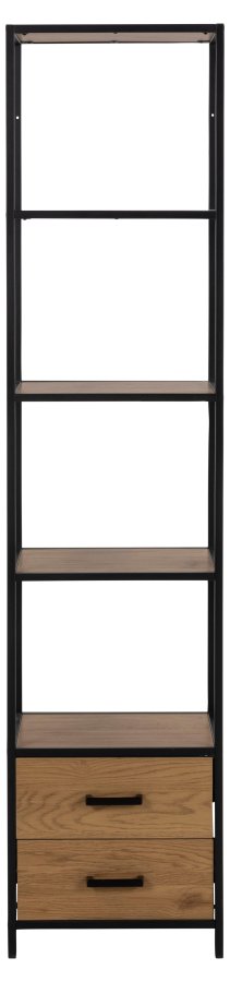 ACT NORDIC Seaford reol, m. 3 hylder og 2 skuffer - natur vild eg papir og sort metal