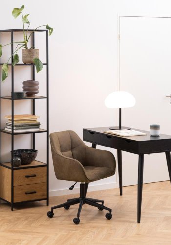 ACT NORDIC Seaford reol, m. 3 hylder og 2 skuffer - natur vild eg papir og sort metal