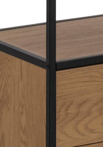 ACT NORDIC Seaford reol, m. 3 hylder og 2 skuffer - natur vild eg papir og sort metal