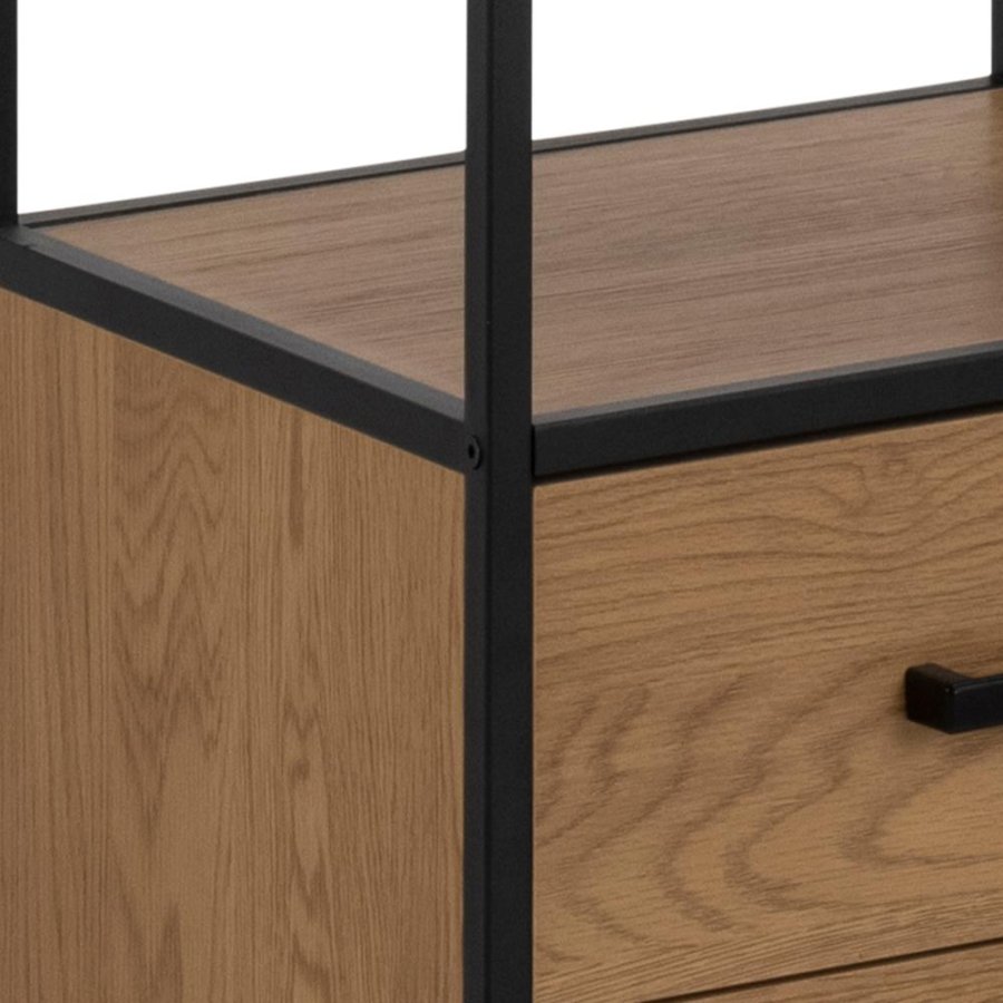 ACT NORDIC Seaford reol, m. 3 hylder og 2 skuffer - natur vild eg papir og sort metal