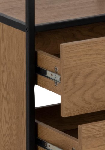 ACT NORDIC Seaford reol, m. 3 hylder og 2 skuffer - natur vild eg papir og sort metal