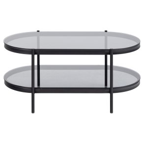 ACT NORDIC Bayonne sofabord, m. 1 hylde, oval - rgfarvet glas og sort metal (95x50)