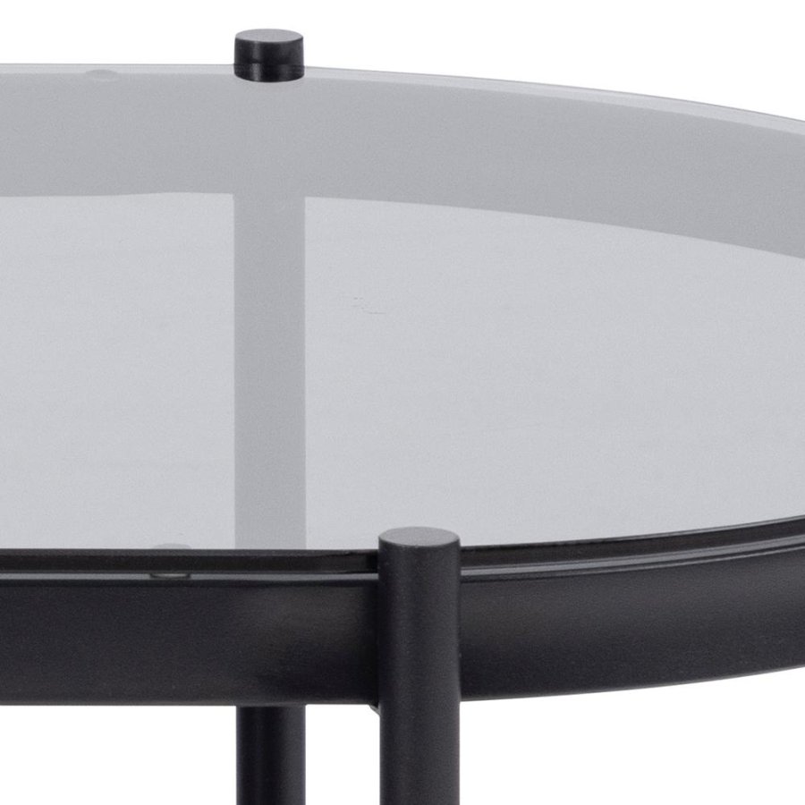 ACT NORDIC Bayonne sofabord, m. 1 hylde, oval - rgfarvet glas og sort metal (95x50)