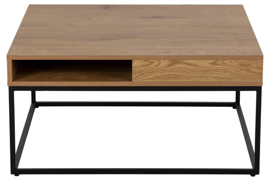 ACT NORDIC Willford sofabord, m. 1 rum, kvadratisk - natur melamin og sort metal (80x80)