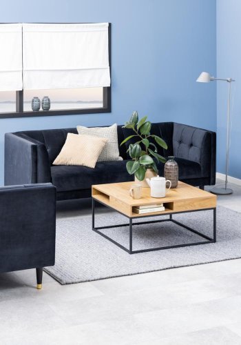 ACT NORDIC Willford sofabord, m. 1 rum, kvadratisk - natur melamin og sort metal (80x80)