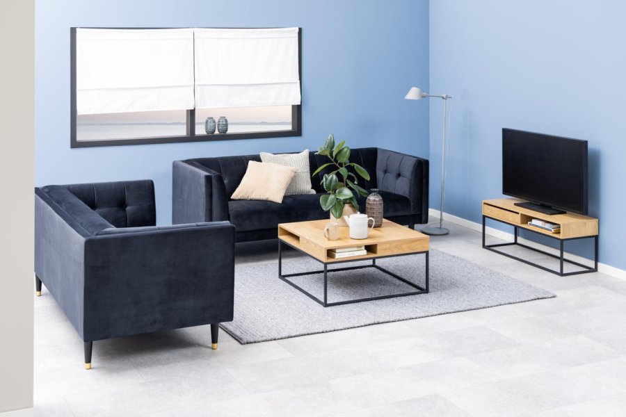 ACT NORDIC Willford sofabord, m. 1 rum, kvadratisk - natur melamin og sort metal (80x80)