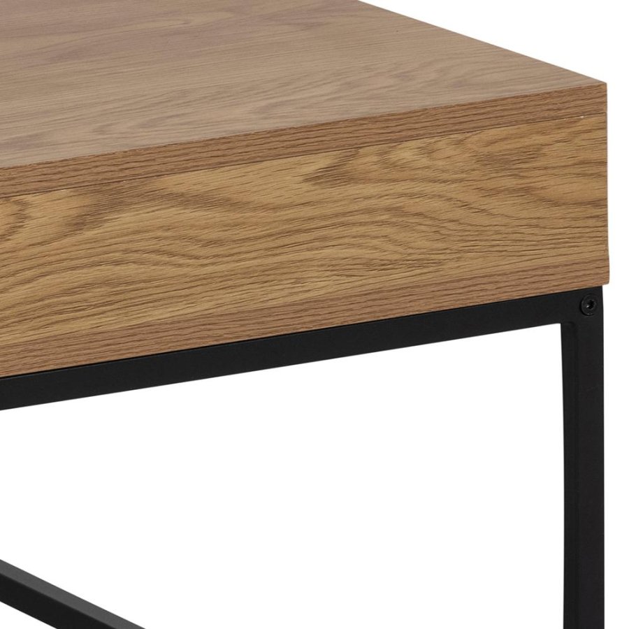 ACT NORDIC Willford sofabord, m. 1 rum, kvadratisk - natur melamin og sort metal (80x80)