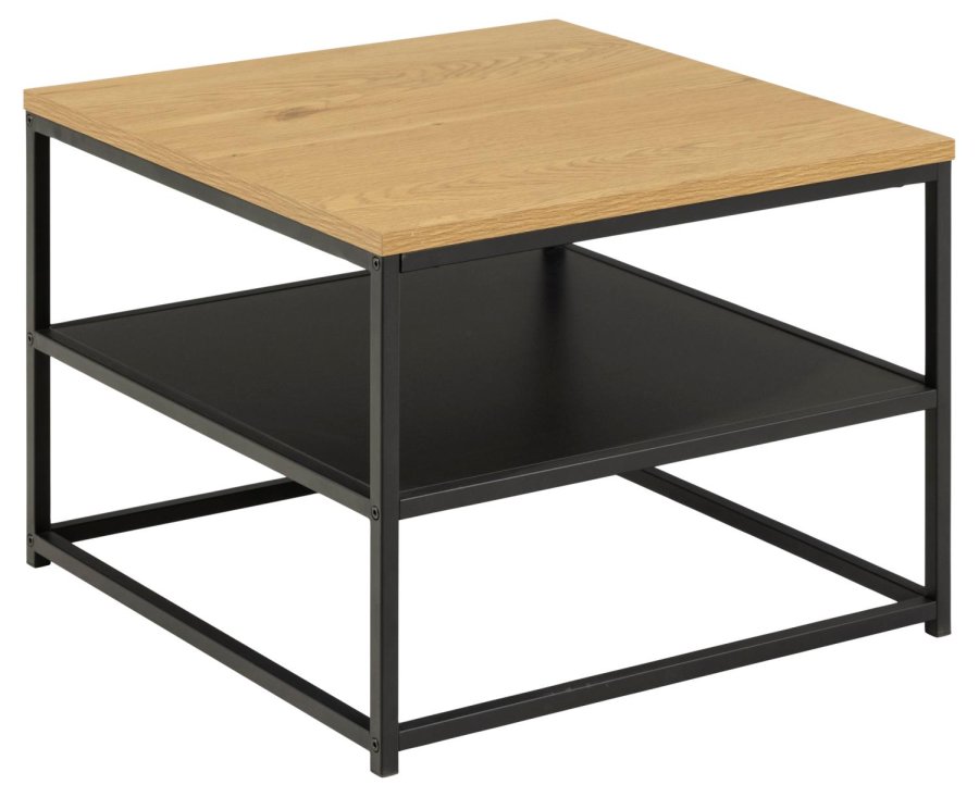 ACT NORDIC Gila sofabord, m. 1 hylde, kvadratisk - natur vild eg/sort melamin, sort metal (55x55)