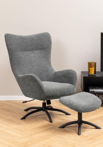 ACT NORDIC Talgarth recliner stol, m. fodskammel, manuel - antracitgr stof og sort metal