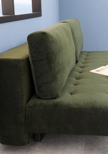 ACT NORDIC Blain sovesofa, m. 2 puder - mrkegrn stof og rgfarvet gummitr